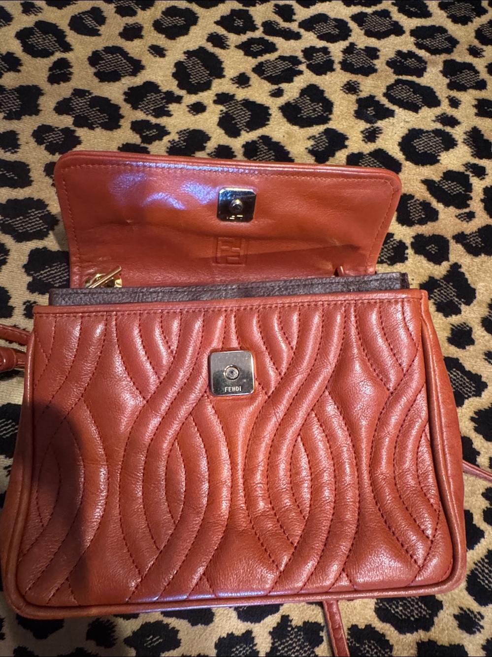 Fendi Brown Quilted Leather Crossbody with Gold Pasta Chain Accents - Picture 2 of 16